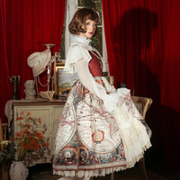 青LO Lolita洛丽塔  地图系列 开襟JSK连衣裙 酒红色