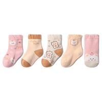 miaoyoutong 妙优童 A12-4 儿童秋冬中筒棉袜 5双装 抱抱熊 L