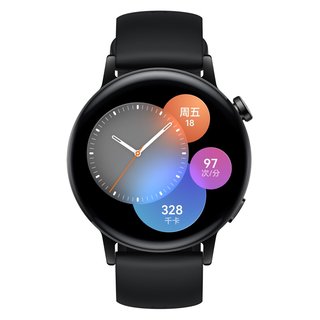 WATCH GT3 活力款 智能手表 42mm 黑色不锈钢表壳 黑色橡胶表带（血氧、GPS)