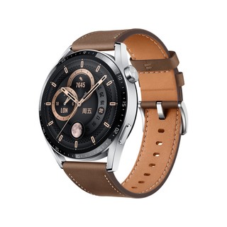 华为 HUAWEI WATCH GT3 时尚款 智能手表 46mm 钢色不锈钢表壳 咖色真皮表带(GPS、血氧)