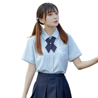 御茶家 鲸屿 JK制服 西式制服 女士短袖衬衫 蓝色 S