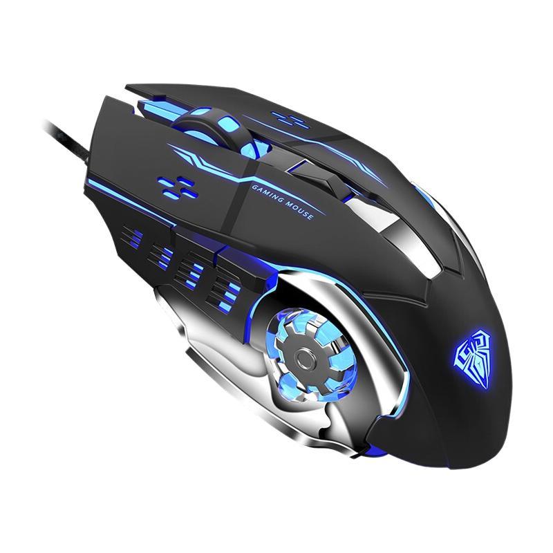 aula 狼蛛 s20 有声版 有线鼠标 2400dpi 科技黑