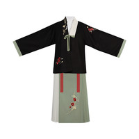 CHIXIA 池夏 明制汉服 花与酒:落椿 女士合领袄马面裙 S1754 墨黑+抹茶绿 S