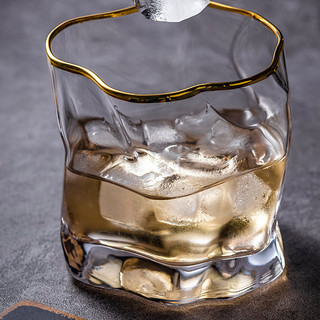 森高派 TM6X 威士忌酒杯+不锈钢冰粒 不规则款 275ml*6+8粒 金边