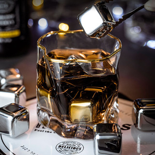 森高派 TM6X 威士忌酒杯+不锈钢冰粒 不规则款 275ml*6+8粒 金边