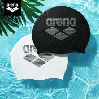 arena阿瑞娜硅胶泳帽 柔软舒适防水耐用时尚条纹大标游泳帽装备（WHT）