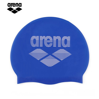 arena阿瑞娜硅胶泳帽 柔软舒适防水耐用时尚条纹大标游泳帽装备（WHT）