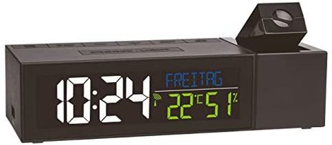 TFA Dostmann 无线电遥控投影时钟 60.5014.01，带充电功能，室温，黑色