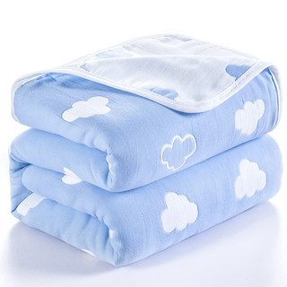 六层纱布毛巾被纯棉单双人儿童毛毯被子沙发毯午睡毯空调毯盖毯（90*100cm 婴儿被、6层棉纱大菊花--蓝）