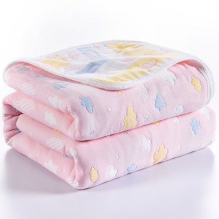 六层纱布毛巾被纯棉单双人儿童毛毯被子沙发毯午睡毯空调毯盖毯（200x230cm 双人被、6层棉纱云朵粉）