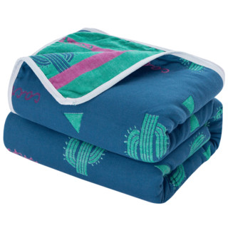 六层纱布毛巾被纯棉单双人儿童毛毯被子沙发毯午睡毯空调毯盖毯（200x230cm 双人被、6层棉纱云朵蓝）