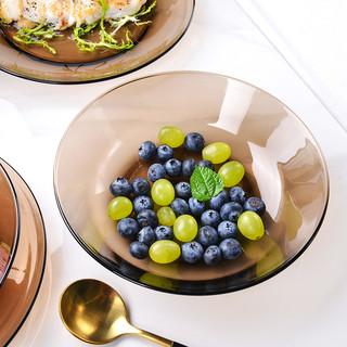 多莱斯家用餐具碗盘碟碗筷西式北欧简约钢化玻璃碗56件全家福套装（咖啡色双耳款10人56件新）