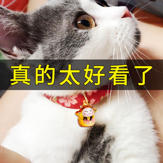 日本和风手工猫项圈猫铃铛脖圈猫咪用品除跳蚤圈防虫虱子猫链猫牌（粉色繁花 （铃铛款）加购下单送宠物湿巾、L）