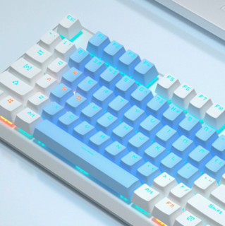 AULA 狼蛛 F3087 双拼版 87键 有线机械键盘 白蓝 国产青轴 单光