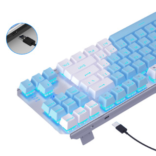 AULA 狼蛛 F3087 双拼版 87键 有线机械键盘 白蓝 国产青轴 单光