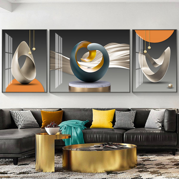plus会员瑞尚现代简约高端别墅三联画抽象空间a中套左右50x70中间100x