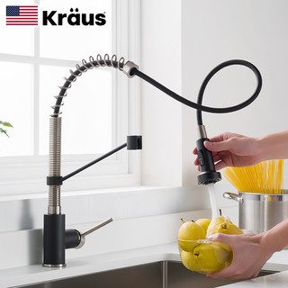 美国Kraus抽拉式伸缩旋转黑色厨房冷热水槽防指纹净水水龙头1683