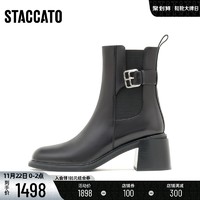 STACCATO 思加图 2021冬季新款甜酷中筒靴时尚圆头粗跟靴子女皮中靴D5078DZ1