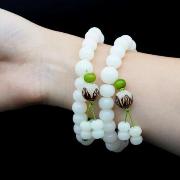 白玉菩提莲花手串 1.2cm 苹果圆 简约设计