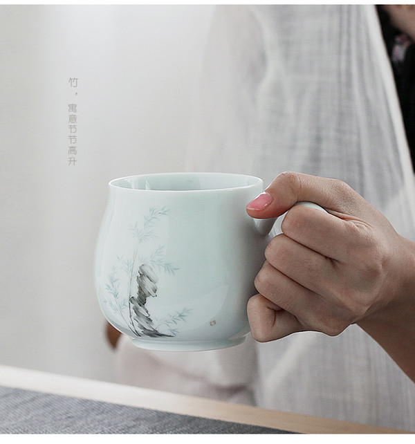逸品春秋 影青瓷陶瓷苹果杯 7.7x9.3cm 家用水杯品茗杯 商务礼品