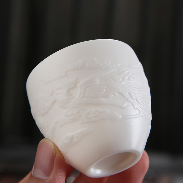 德化羊脂玉瓷茶杯龙凤小茶杯58x54cm容量100ml