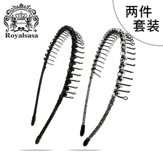 Royalsasa 皇家莎莎 时尚带齿压发发箍2件组合套装头箍发饰防滑发卡成人简约头饰夹子 混色