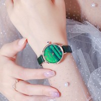 BELUSHI 贝罗仕 龙波方形手表小绿表防水石英女士腕表 83156玫壳绿面绿皮带