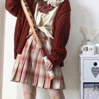 春日制服部 砂糖果冻 jk制服 百褶格裙