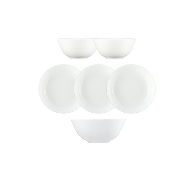Luminarc 乐美雅 白玉玻璃餐具套装 6件套(饭碗*2+深盘*3+汤碗) 祥云浮雕