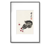 榮寶齋 齐白石《松鼠》50x70cm 宣纸 金属框