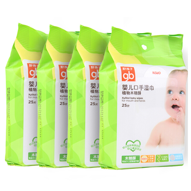 婴儿口手湿巾 植物木糖醇25片*4包