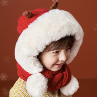 kocotree kk树 KQ21743 儿童针织保暖一体帽 圣诞麋鹿 S