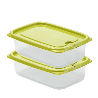 CHAHUA 茶花 塑料冰箱保鲜盒家用冷冻水果蔬菜专用收纳盒食品级冰箱收纳盒 绿色2个装-1200ML长方形