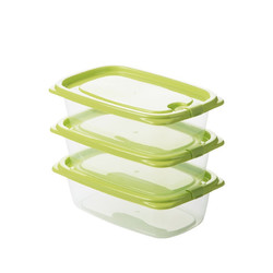 CHAHUA 茶花 塑料保鲜盒食品级可加热大容量一次性快餐盒野餐打包盒汤碗水果 830ml绿色 3件套