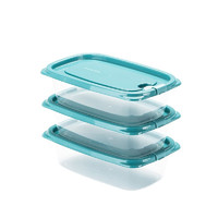 CHAHUA 茶花 贝格保鲜盒塑料冰箱保鲜盒家用水果蔬菜收纳盒微波炉饭盒 蓝色3个装-830ML长方形