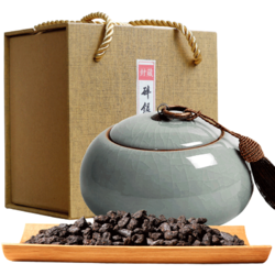 年原料发酵茶化石糯米香普洱熟茶迷你小沱茶150g青瓷罐装礼品茶黑茶