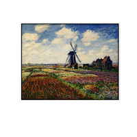 弘舍 克劳德·莫奈《风车花田》68x55cm 1886 油画布 情迷白实木框