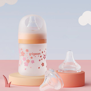 Pigeon 贝亲 自然实感第三代FUN系列 玻璃奶瓶 160ml 浪漫樱花 1月++奶嘴 2只装 3月+/6月+