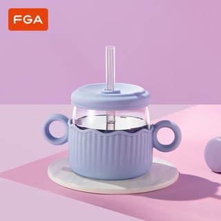 富光FGA 牛奶杯 家用儿童吸管玻璃杯耐热水杯 宝宝冲泡奶粉早餐喝奶杯带把手微波炉可加热 紫色 400ML