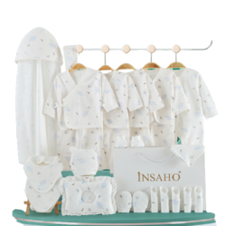 INSAHO YEF027 婴儿衣服纯棉礼盒 四季款 25件套 湛蓝色树叶 59cm