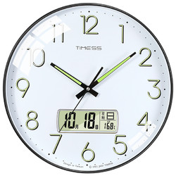 TIMESS Timess 挂钟14英寸静音客厅万年历钟表现代石英钟时尚日历时钟夜光创意挂表 P28-2黑色夜光字液晶