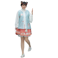 泠泠七弦 汉元素 草莓咩咩 女士立领对襟衬衣圆领比甲短马面裙 淡蓝色+西瓜红 S