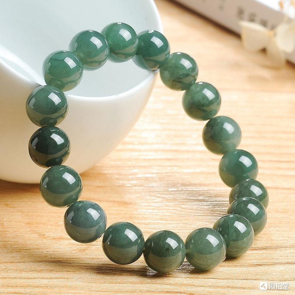 缅甸翡翠油青翡翠色圆珠手串