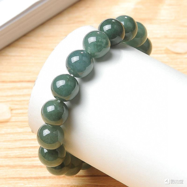 缅甸翡翠油青翡翠色圆珠手串