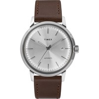 TIMEX 天美时 Marlin Automatic 40mm Silver Dial Brown Leather Strap Watch