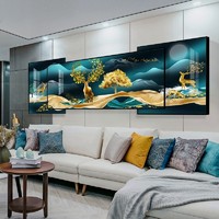 墨派家居 创意办公室轻奢晶瓷画 海纳百川 330x100cm 烤瓷镶钻画 铝合金画框