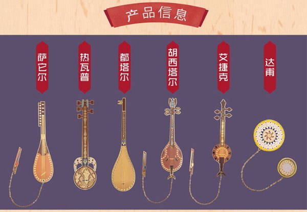 新疆博物馆十二木卡姆乐器书签12x3cm珐琅彩工艺古典创意书签文创礼物