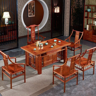 周家庄 红木家具非洲花梨茶桌 实木茶几 茶台 功夫茶桌椅组合 1.68茶桌+1主人椅+4圈椅