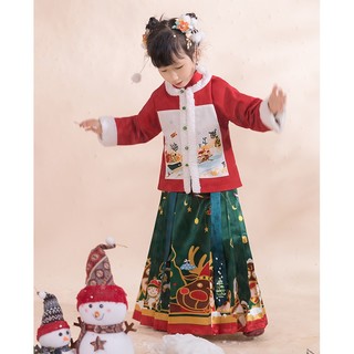 清水溪汉初 改良汉服 圣诞快乐 童装圣诞元素保暖棉衣马面裙冬