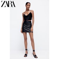 ZARA 冬季新款 TRF 女装 缉线装饰仿皮裙 04432213800